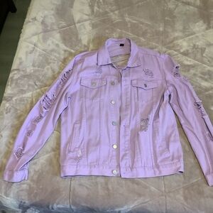 SHEIN Light Purple Distressed Jean Jacket